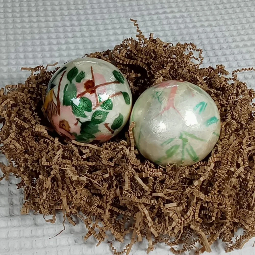 Pier 1 Springtime Hand Painted Paper Mache Decorative Balls Pearl Glaze Finish